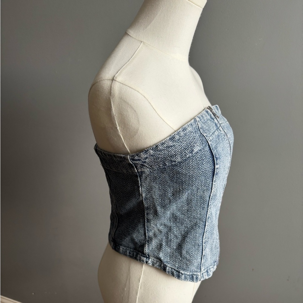 Bailey Rose Strapless Denim Corset Top With Zipper - Picture 4 of 7